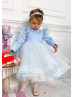 Sky Blue Satin Snowflake Keyhole Back Flower Girl Dress